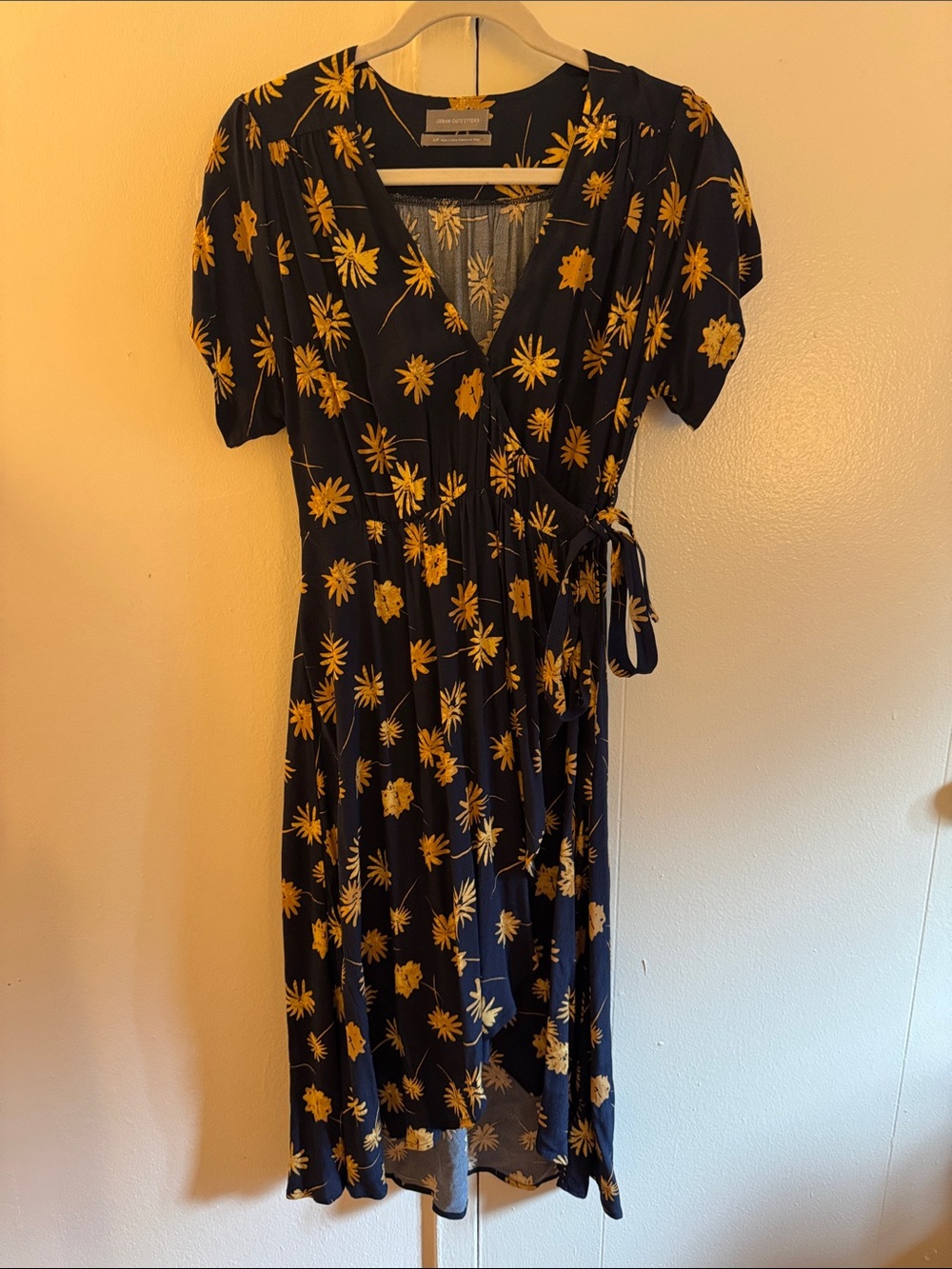 Urban Outfitters Navy Wrap Dress with Yellow Floral Print